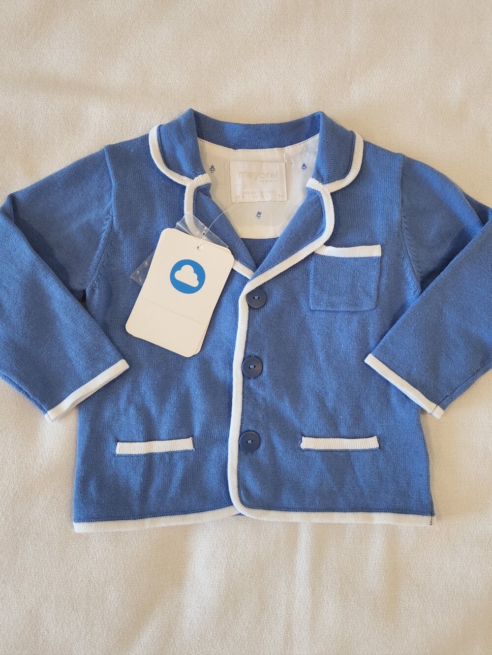 NWT Baby Mayoral Sweater Knit Blazer Blue Size 6-9 Months Cotton